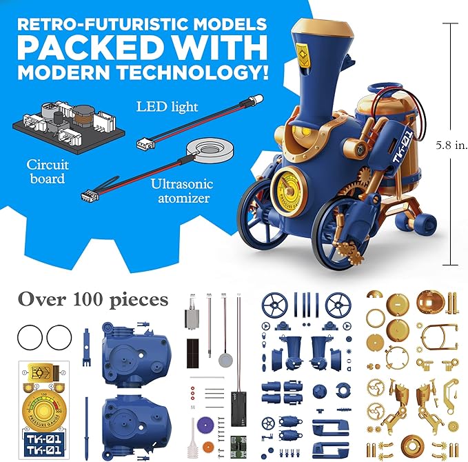 Thames & Kosmos TrainBots: 2-in-1 STEAM Maker Kit | Build 2 Steampunk Robots w/LED Lights | Explore Robots & Engineering | Includes Ultrasonic Atomizer | Ages 8+ with Help; 12+ for Independent Play