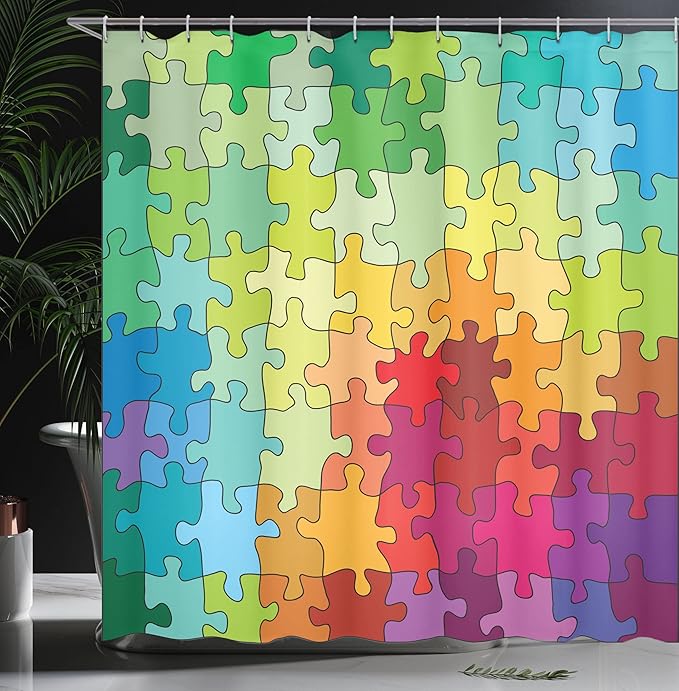 Ambesonne Abstract Shower Curtain, Colorful Game Pieces Fractal Hobby Activity Leisure Cartoon Image, Cloth Fabric Bathroom Decor Set with Hooks, 69" W x 70" L, Multicolor Mustard Burgundy