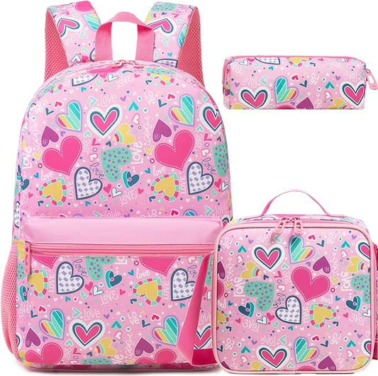 Kids Backpacks for Girls School Backpack for Kids Backpack with Lunch Box Bookbag for Girls Preppy Aesthetic Backpacks Back to School Supplies Kit