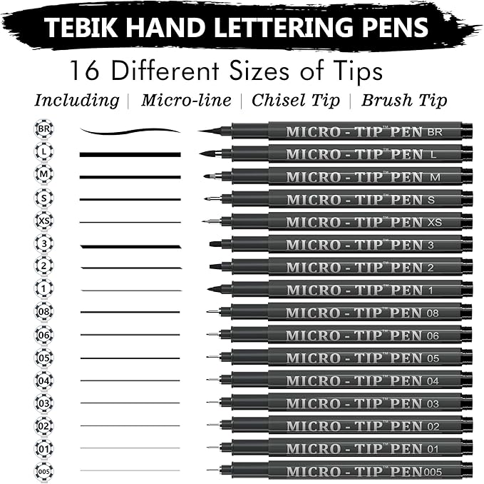 16 Pack Calligraphy Pens, Hand Lettering Pens, Brush Markers Black Ink for Beginners Writing, Lettering, Journaling, Art Drawing, Signature, Illustrations and Office School Supplies