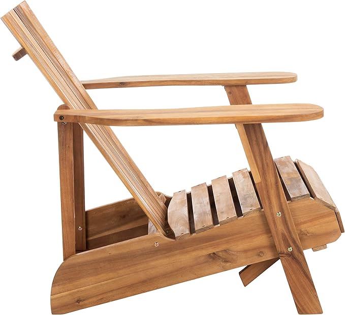 SAFAVIEH PAT6760A Outdoor Collection Merlin Natural Retractable Foot Rest Adirondack Chair