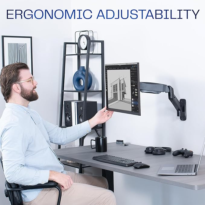 VIVO Single Monitor Counterbalance Wall Mount for 32 inch Screens up to 19.8 lbs, Full Motion, Max VESA 100x100, Black, MOUNT-V001G
