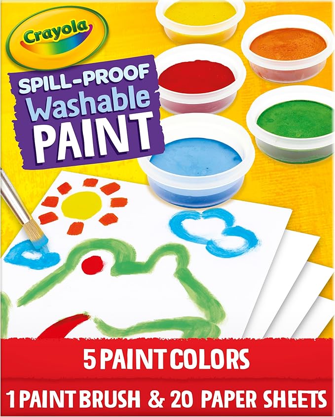 Crayola Spill Proof Paint Set - Toddler Stocking Stuffer, Washable Paint for Kids, Includes Paint Brush & Paper, No Drip, Less Mess Arts & Crafts, Ages 3+ (Pack of 2)