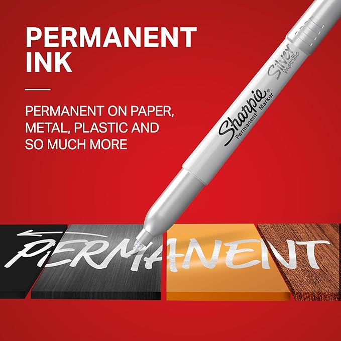 Sharpie Metallic Permanent Markers, Fine Tip, Assorted Colors, 6 Count - Arts & Crafts, Quick Drying, Great for Dark Surfaces