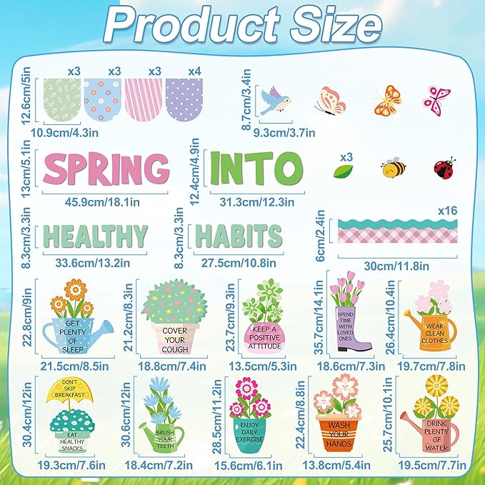 Spring Bulletin Board Decorations Set Spring Into Healthy Habit Bulletin Board Decorations Flowers Birds Butterflies Classroom Paper Cutouts for Shcool Classroom Chalkboard Wall Door Decor