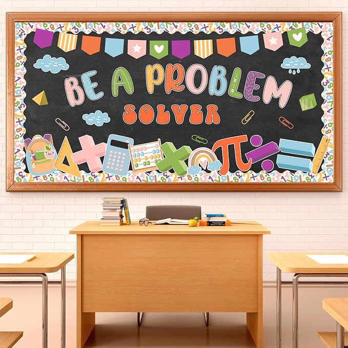81 Pcs Boho Math Bulletin Board Set Mathematics Symbol Paper Cutouts Be A Problem Solver Bulletin Board Back to School Classroom Decorations for Teacher Educational Elementary Party Wall Decor