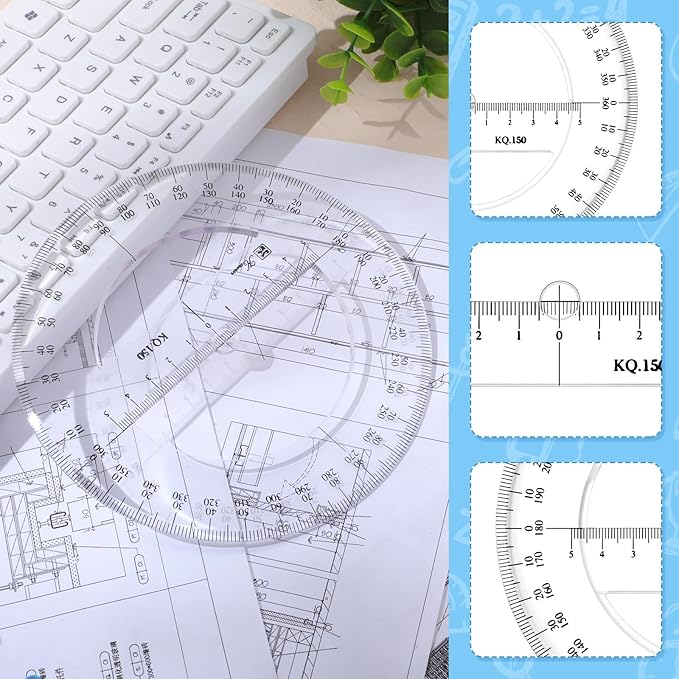 Zonon 2 Pack 6 Inch Protractor, Multifunctional Drawing Ruler Rotatable Mathematical Function Math Geometry Ruler Set, 360 Degree Protractor, Drafting Tools, Large Circle Protractors(Classic)
