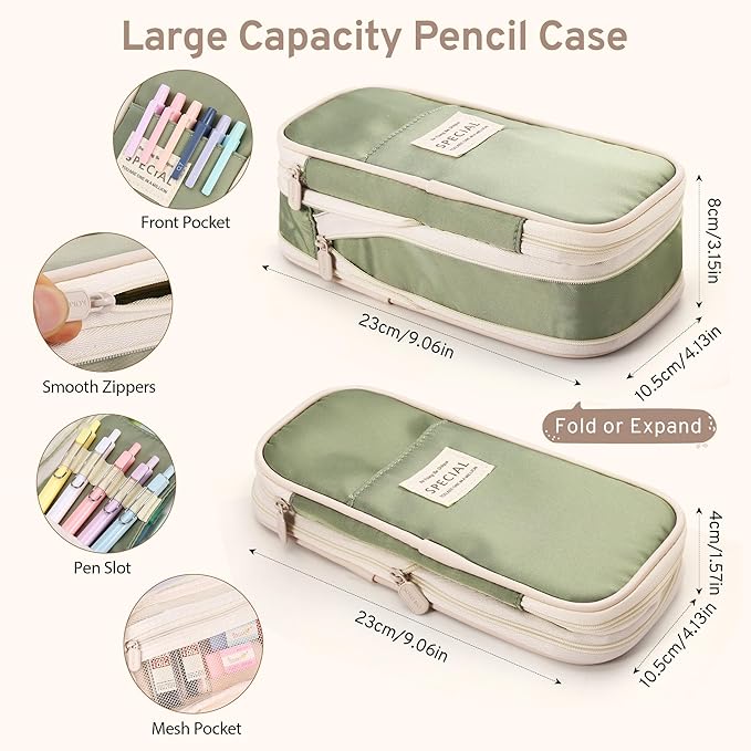 62PCS Aesthetic Stationery Set with Pencil Case, No Bleed Highlighters, Gel & Erasable Pens, Mechanical Pencils, Refills, Cute Supplies for Note Taking, Journaling & Bible Study, Green