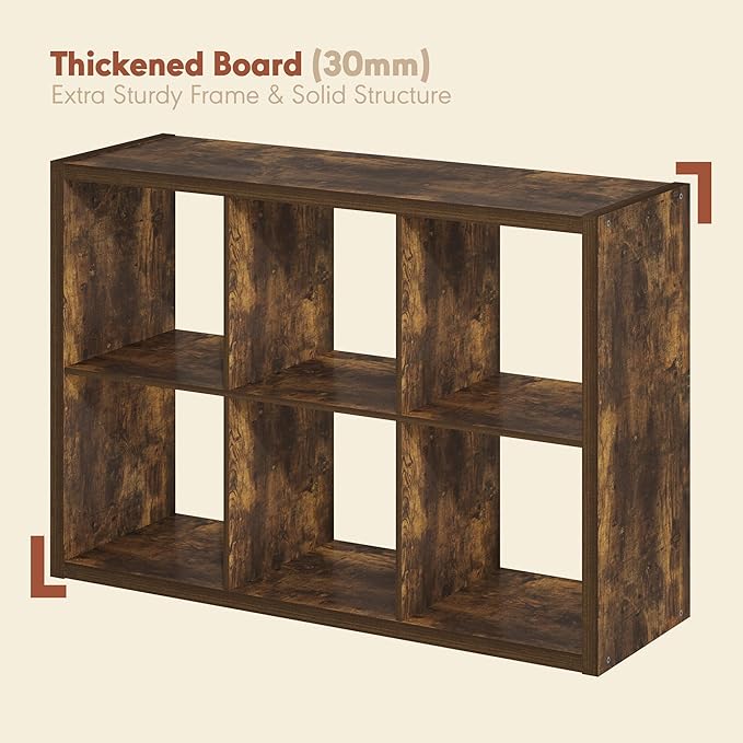 Furinno Cubicle Record Player Stand with Vinyl Storage, 6-Cube 1.2 Extra Thick Vinyl Record Storage, Open Back Media Shelf for CD DVD Blueray Game Disc, for Living Room, Home Office, Amber Pine
