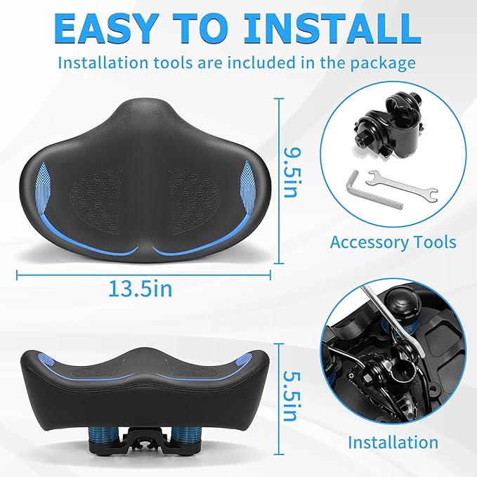 Noseless Oversized Bike Seat for Men Women Comfort, Extra Wide Padded Bicycle Seat Cushion, Large Comfortable Bike Saddle for Peloton, Stationary Exercise Bike, Beach Cruiser, City Bike, Ebike