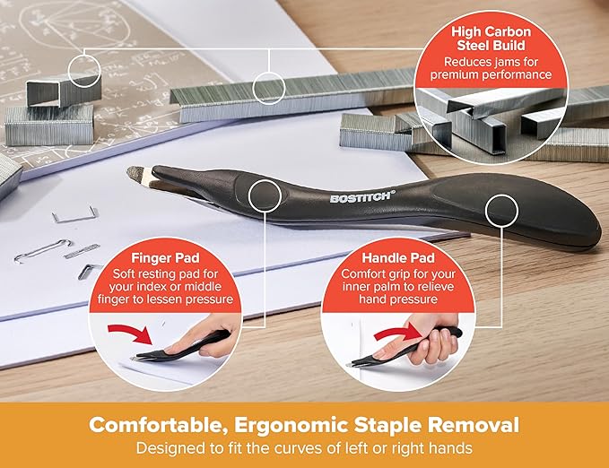 Bostitch Titan Heavy Duty Metal Stapler, 50 Sheet Capacity with 1250 Staples and Ergonomic Staple Remover, Jam Free Stapling, Full Strip Stapler for Desk, Office and Classroom, Silver