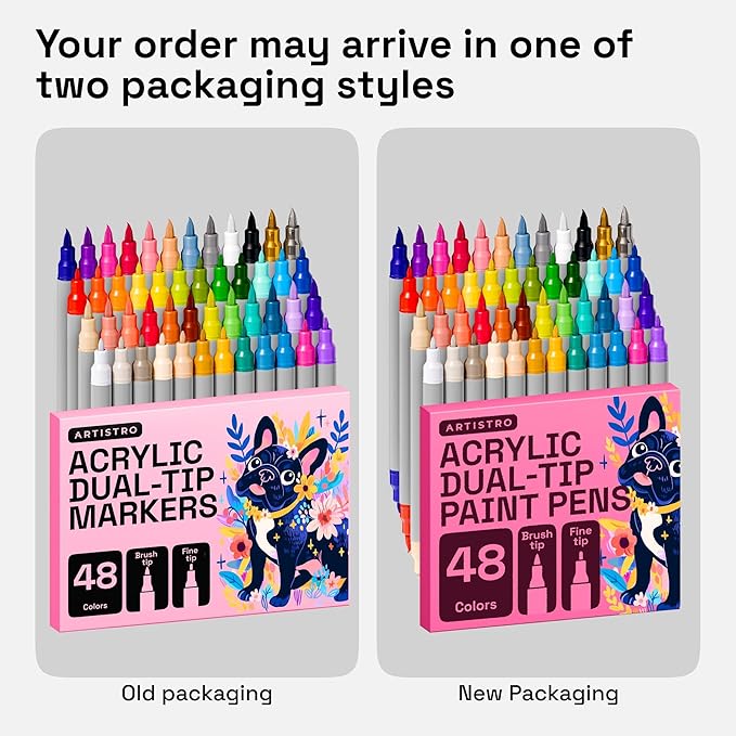 ARTISTRO 48 Acrylic Paint Markers - Paint Pens for Calligraphy, Brush + Fine Tips - For Fabric, Rock, Glass, Wood, DIY, Craft, Canvas - Art and Craft Supplies for Adults, Teens, Kids
