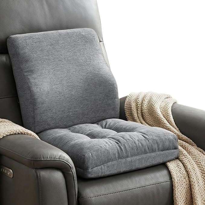baibu Memory Foam Small Recliner Cushions with Lumbar Support Pillow Set, 18x16x4 Inch Dual-Layer Design Non-Slip Recliner Seat Cushion & Back Support Pillow for Reduce Hip & Lumbar Pain, Grey