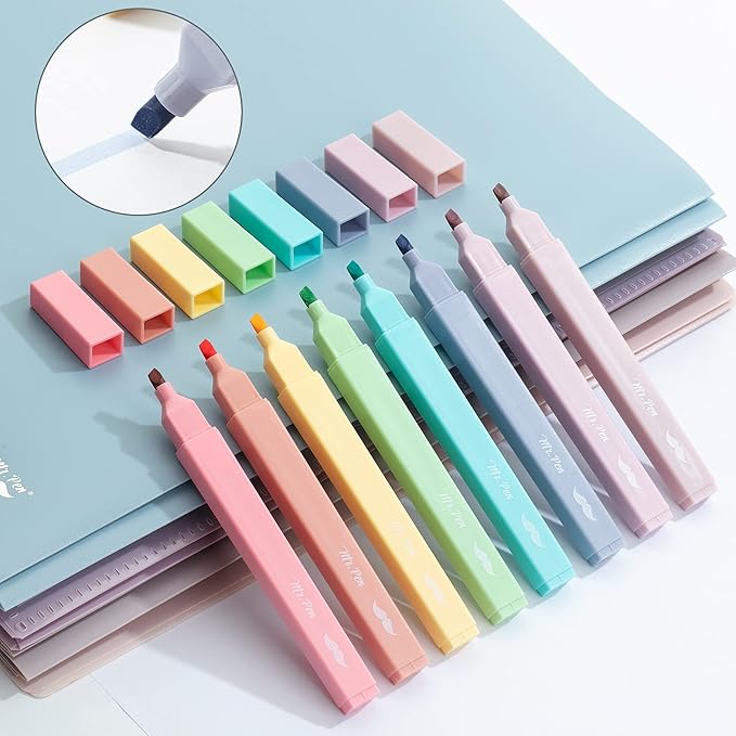 Mr. Pen- Aesthetic Cute Pastel Highlighters Set, 8 pcs, Chisel Tip, Candy Colors, No Bleed Bible Assorted Colors