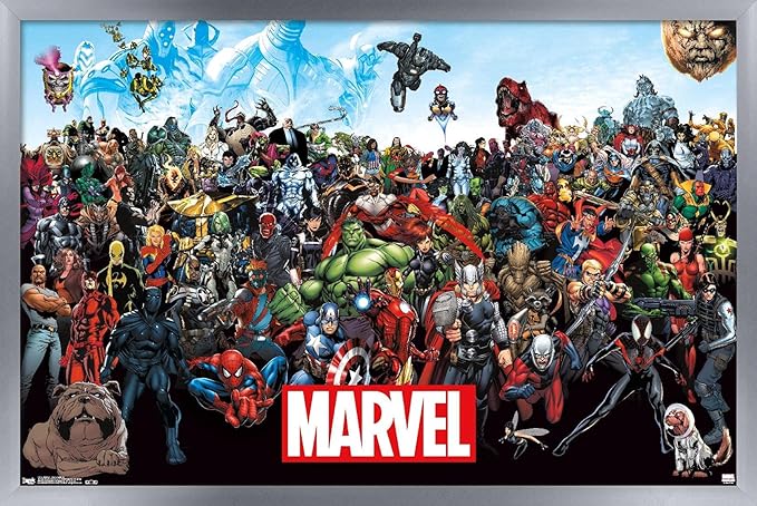 Marvel Comics The Marvel Lineup Wall Poster, 22.4L" x 14.7W", Silver Framed Version
