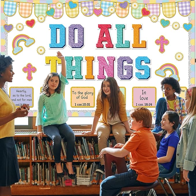 Easter Christian Bulletin Board Decorations Jesus DO All Thing Classroom Bulletin Board Set Religious Motivational Paper Cutouts for Pastel Bible Classroom School Office Home Wall Party Decor Supplies