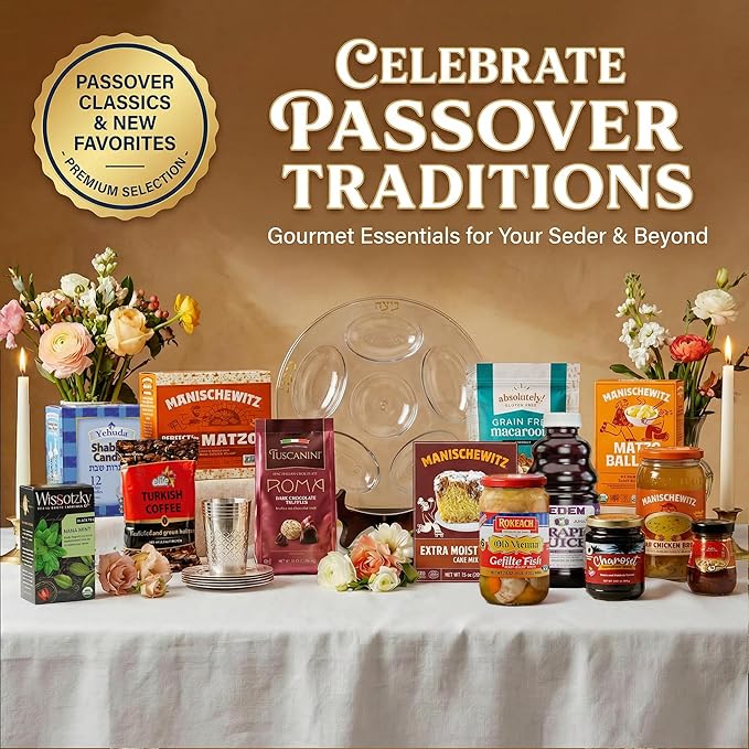 Passover Seder In a Box | The Ultimate Survival Kit | Essential Foods & Religious Articles | Matzo, Seder Plate, Soup, Candles, Fish, Desserts, Treats & Much More! For Friends, College Students & All Your Loved Ones
