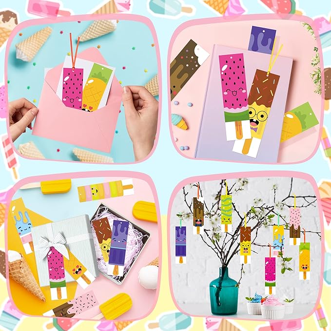 150Pcs Ice Cream Color Your Own Bookmarks for Kids Summer Ice Cream Theme DIY Coloring Blank Bookmark Classroom Art Craft Supplies for Teachers Students Birthday Gift Party Reward Goodie Fillers