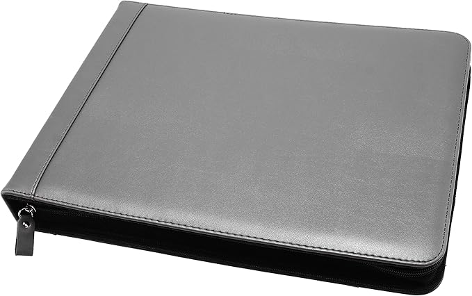 2Fold Zippered Business Checkbook Binder - 7 Ring Binder for Business Checks with Built-in Organizer and Card Case - PU Leather Portfolio for up to 600 3-Up Checks (Gray)