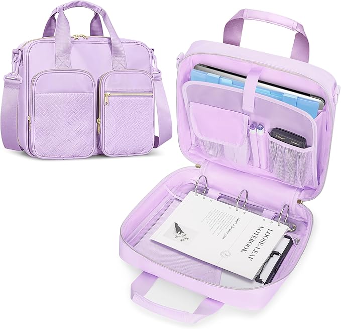 3 Ring Zipper Binder, 2 Inch Ring Binder Organizer Bag with Shoulder Strap Fits 13 Inch Laptop and 500 Sheets, Purple(Empty Bag Only)