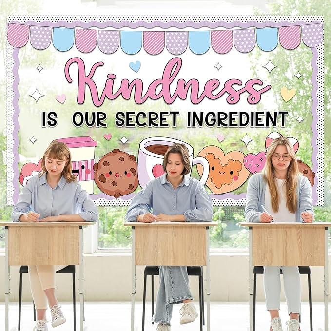 Valentine's Day Bulletin Board Decoration Valentines Coffee Mug Bulletin Board Set Valentine’s Day Kindness Cookie Paper Cutouts Motivational Classroom for School Home Wall Party Decor Supplies