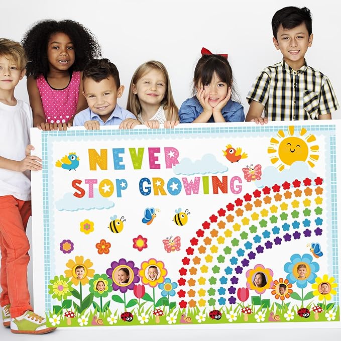 Spring Bulletin Board Decorations - 168Pcs Spring March Classroom Decorations Spring Cutouts with Grass Bulletin Board Borders for Home Chalkboard Wall Door Decor
