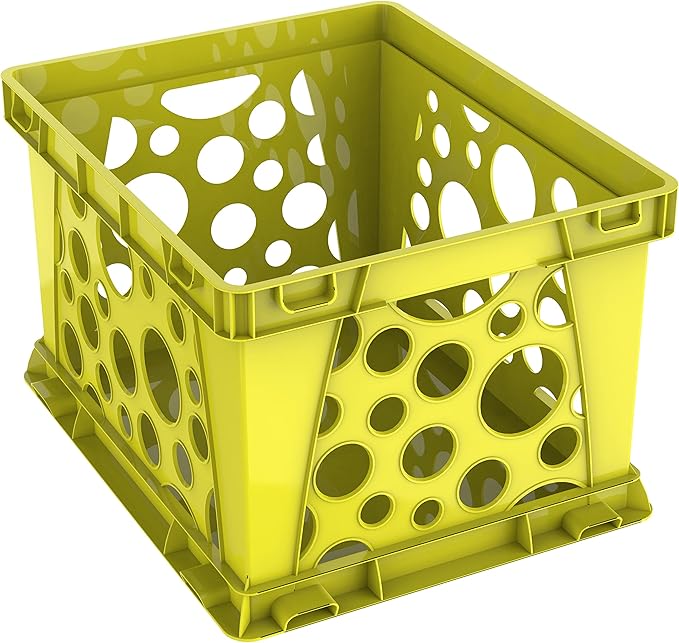 Storex Premium File Crate with Handle Cutouts – Letter and Legal Document and Folder Storage, Classroom Yellow, 3-Pack (61462C03C)