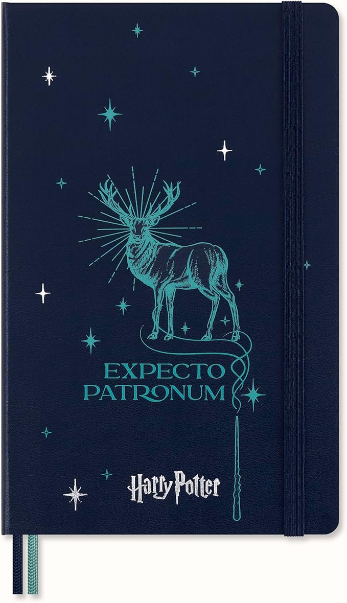 Moleskine Limited Edition Harry Potter Expecto Patronum spell Notebook with glow in the dark special-effect, Hard Cover, Ruled, Large (5" x 8.25"), Petrolum Blue, 176 pages