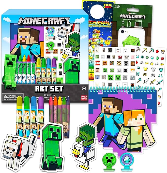 Minecraft Sketchbook Set for Kids, Toddlers ~ 3 Pc Bundle with Minecraft Decals, and More (Drawing Pad Activity Kit)