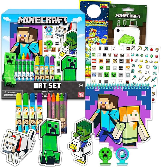 Minecraft Sketchbook Set for Kids, Toddlers ~ 3 Pc Bundle with Minecraft Decals, and More (Drawing Pad Activity Kit)