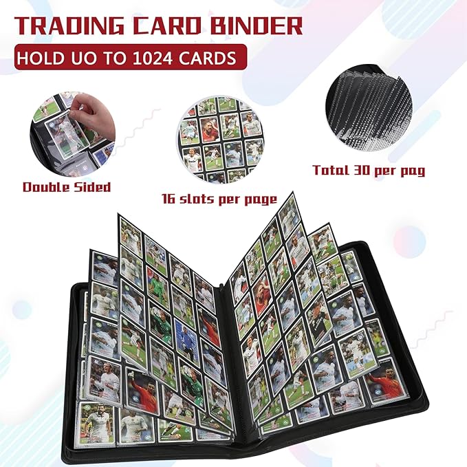 1024 Pocket Card Binder,16 Pocket Trading Card Binder，Side Loading Collectible Card Albums for MTG, for TCG Football, Sports, Game Cards Red