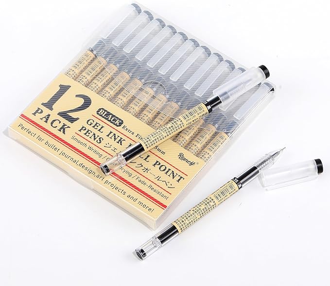 RIANCY Black Gel Ink Pens Japanese Style Stationery for Premium Journaling, 0.35mm Extra Fine Point Tip, No Smudge Japanese Ink Pens Quick Drying for Thin Notebook Paper Office School Supplies 12 Pack