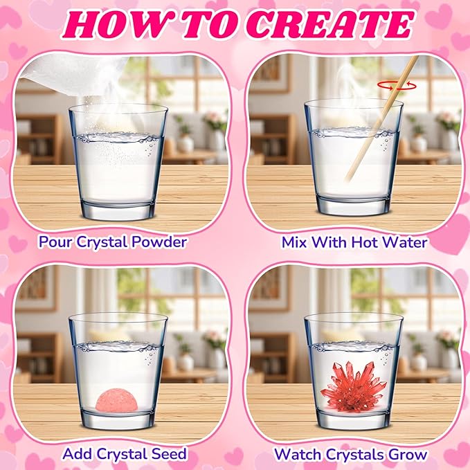 24PCS Crystal Growing Kit Valentines Day Gifts for Kids, Science Kits with Valentines Day Cards for Kids School Exchange STEM Science Experiments Planting Crystal Classroom Party Favors Boys Girls