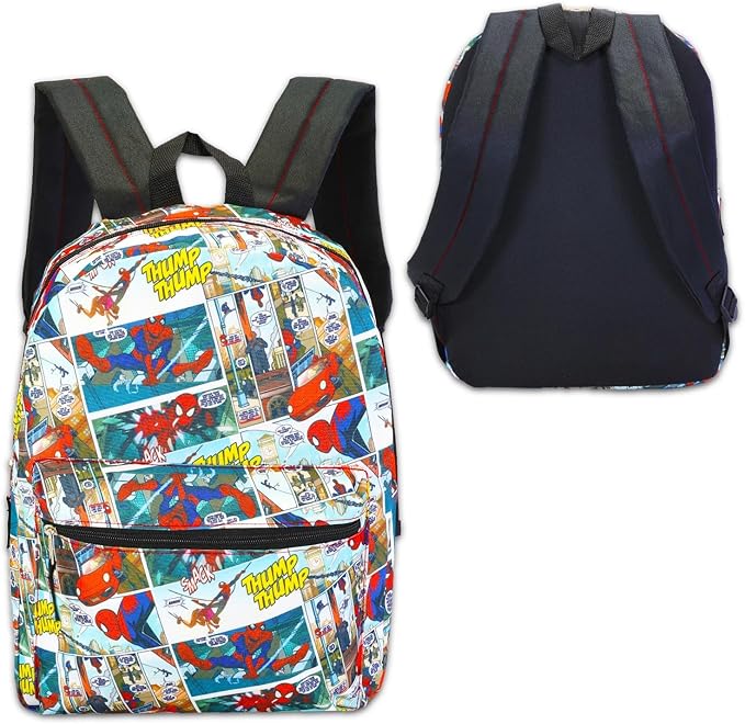Marvel Spiderman Backpack with Lunch Box Set - Bundle with 16” Spider-Man Backpack & Lunch Bag, Stickers, More | Spiderman School Bag for Kids, Boys