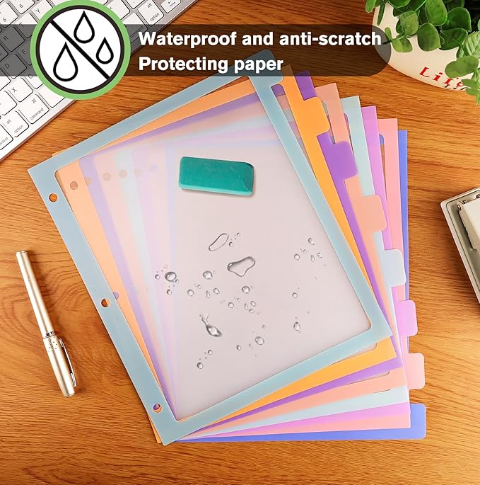 Binder Dividers with Tabs,8 Tab Dividers for 3 Ring Binder, Multi-Colored Page Binder Dividers Letter Size Plastic File Folder Pastel Color for Notebook School, 3 Hole Punch, 12 Set 96 Pcs