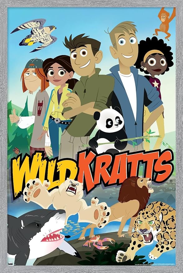 Wild Kratts - Group Wall Poster, 22.4L" x 14.7W", Gray Framed Version