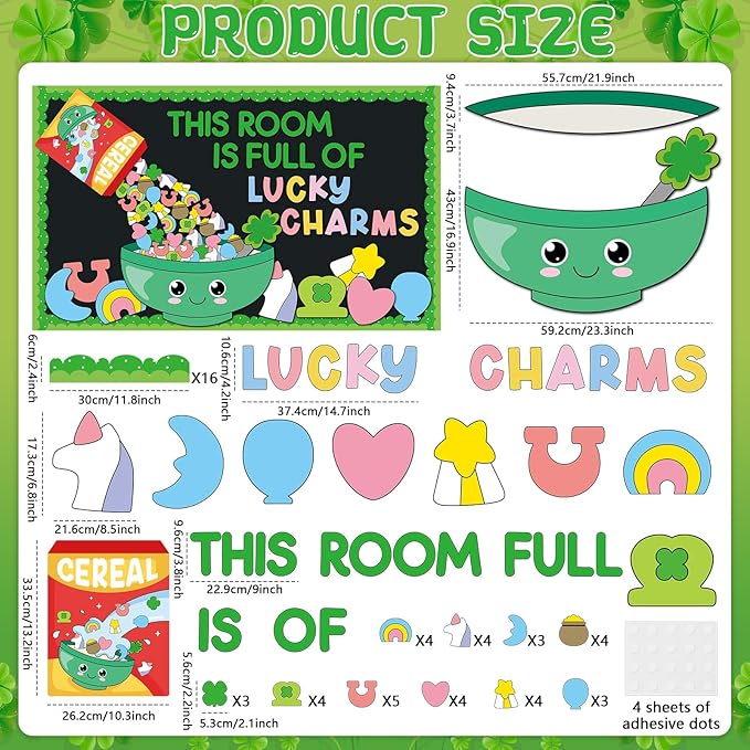 St. Patrick's Day Bulletin Board Decorations Set This Room is Full of Lucky Cereal Classroom Cutouts Saint Patrick Irish Clover Unicorn Paper Cutout for Chalkboard Door St. Patrick's Party Wall Decor