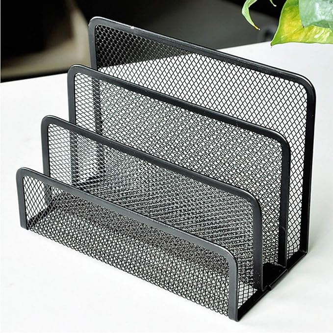VANRA Small Letter Sorter Desktop File Holder Organizer Metal Mesh with 3 Vertical Upright Compartments (Black)