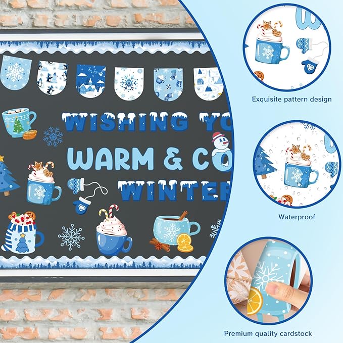 Aposwow Winter Bulletin Board Decorations - Christmas Hot Cocoa Holiday Classroom Decorations Set Wish You A Warm Cozy Winter Paper Cutouts Bulletin Board Decor School Office Wall Decor Supplies
