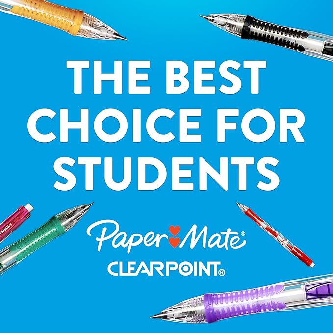 Paper Mate Clearpoint Mechanical Pencils,0.7mm HB #2 Pencils,Assorted Barrel Colors,- For Teacher,Office,School Supplies,Drawing,Drafting,(Pack of 12)