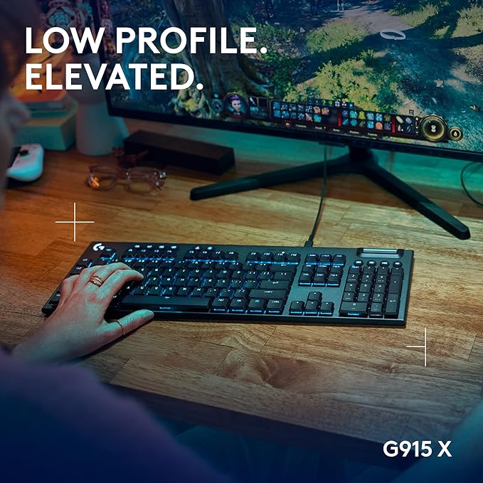 Logitech G915 X Low-Profile Wired Mechanical Gaming Keyboard, Double-Shot PBT Keycaps, Fully Programmable Keys, RGB Lighting, Aluminum Finish, GL Red Linear Switches - PC/Mac