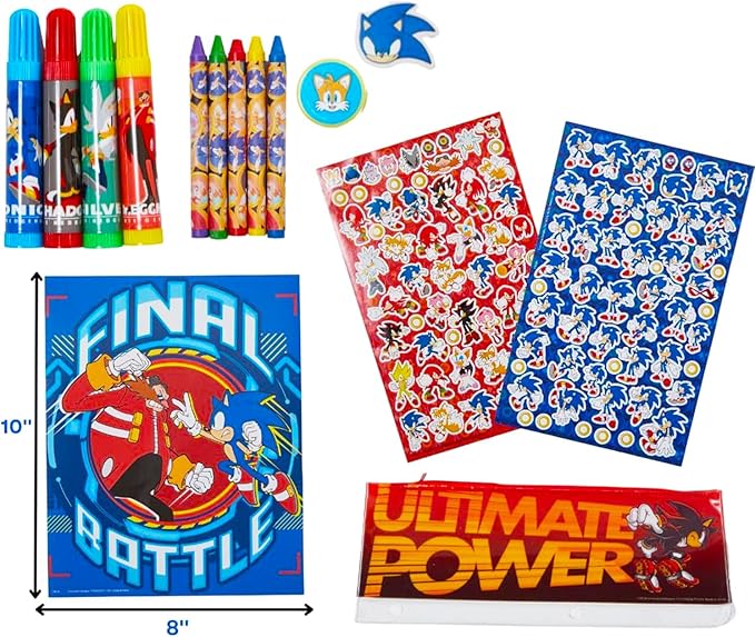 Sonic The Hedgehog Art Set for Kids, Toddlers - 30 Pc Bundle with Sonic Coloring Sketchpad, Stickers, Crayons, More | Sonic Drawing Pad Activity Kit