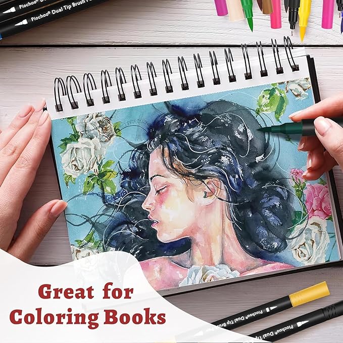 Markers,48 Colors Dual Brush Markers Pens, Double Tip Colored Pen for Adult Coloring Books Art Suppliers for Bullet Journaling, Drawing