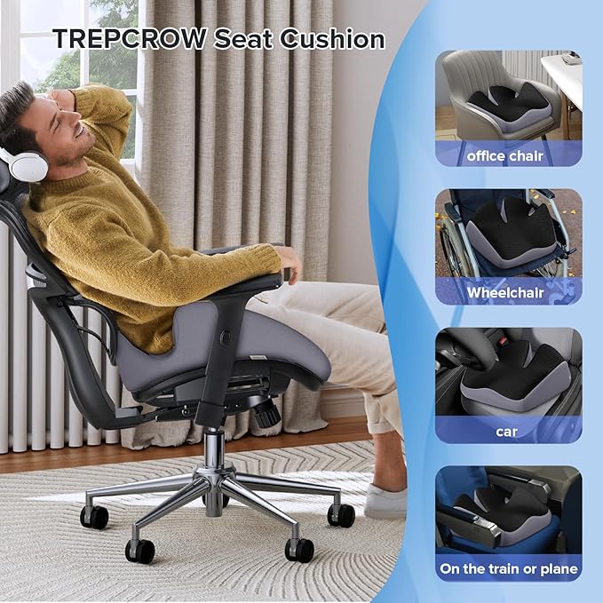 Seat Cushion for Relief Sciatica - Memory Foam Cushion for Office Chair, Hip & Coccyx Pain Relief for Long Sitting,2025 Upgraded Large Seat Pillow for Soft Support,for Game Chair/Wheelchair
