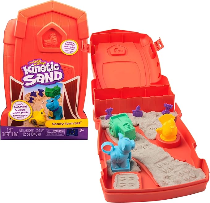 Kinetic Sand, Sandy Farm Set, Creative Easter Gifts, Includes 12oz Moldable Play Sand, 6 Tools & Molds, Storage Case, Toddler Toys for Ages 3 and up