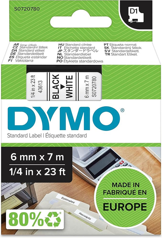 DYM43613 - Dymo Black on White D1 Label Tape