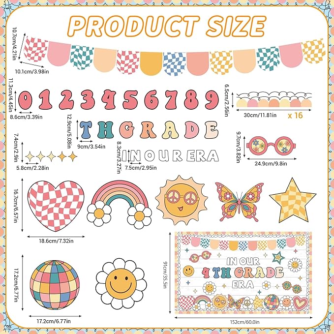 Welcome Back to School Bulletin Board In Our Grade Era Classroom Decorations Retro Groovy Motivational Bulletin Board Set Cutout for School Office Chalkboard Whiteboard Wall Window Door Decor Supplies