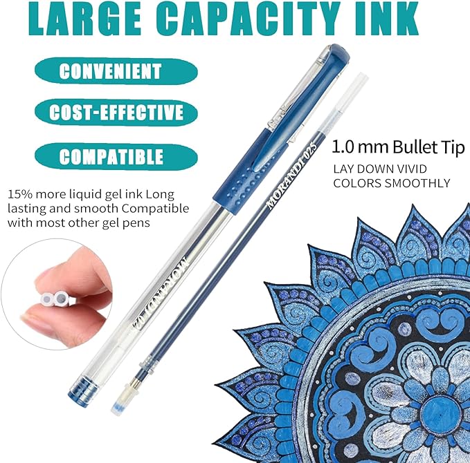 48 Pack Metallic Gel Pens, 24 Colored Gel Pen with 24 Refills,40% More Ink Write Smooth for Adults Coloring Books Drawing Doodling Scrapbooks Bullet Journaling