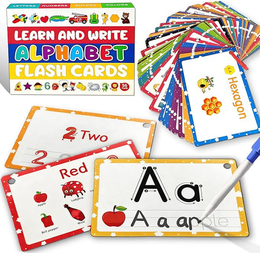 4-in-1 Learning Alphabet Flash Cards for Toddlers 1-3, Recognition Learning Game, Thick Numbers, Shapes, ABC Card, Color Card, Alphabet Flash Cards for Toddlers 1-3