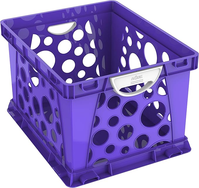 Storex Premium File Crate with Molded Handles – Letter and Legal Document and Folder Storage, Classroom Purple 3-Pack (61459U03C)